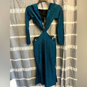 NEW Lulus Blue Metallic Dress Womens Size Mediim Evening Formal NWT